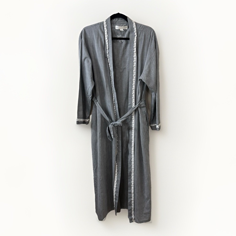 Eileen West Robe Womens S/M Gray Belted Lightweight Loungewear Sleepwear
